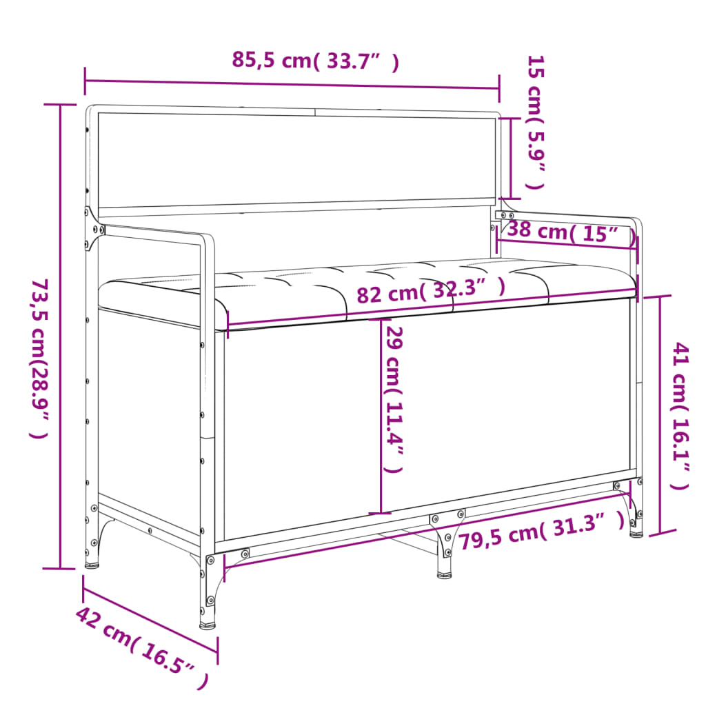 Bancă de depozitare, negru, 85,5x42x73,5 cm, lemn prelucrat