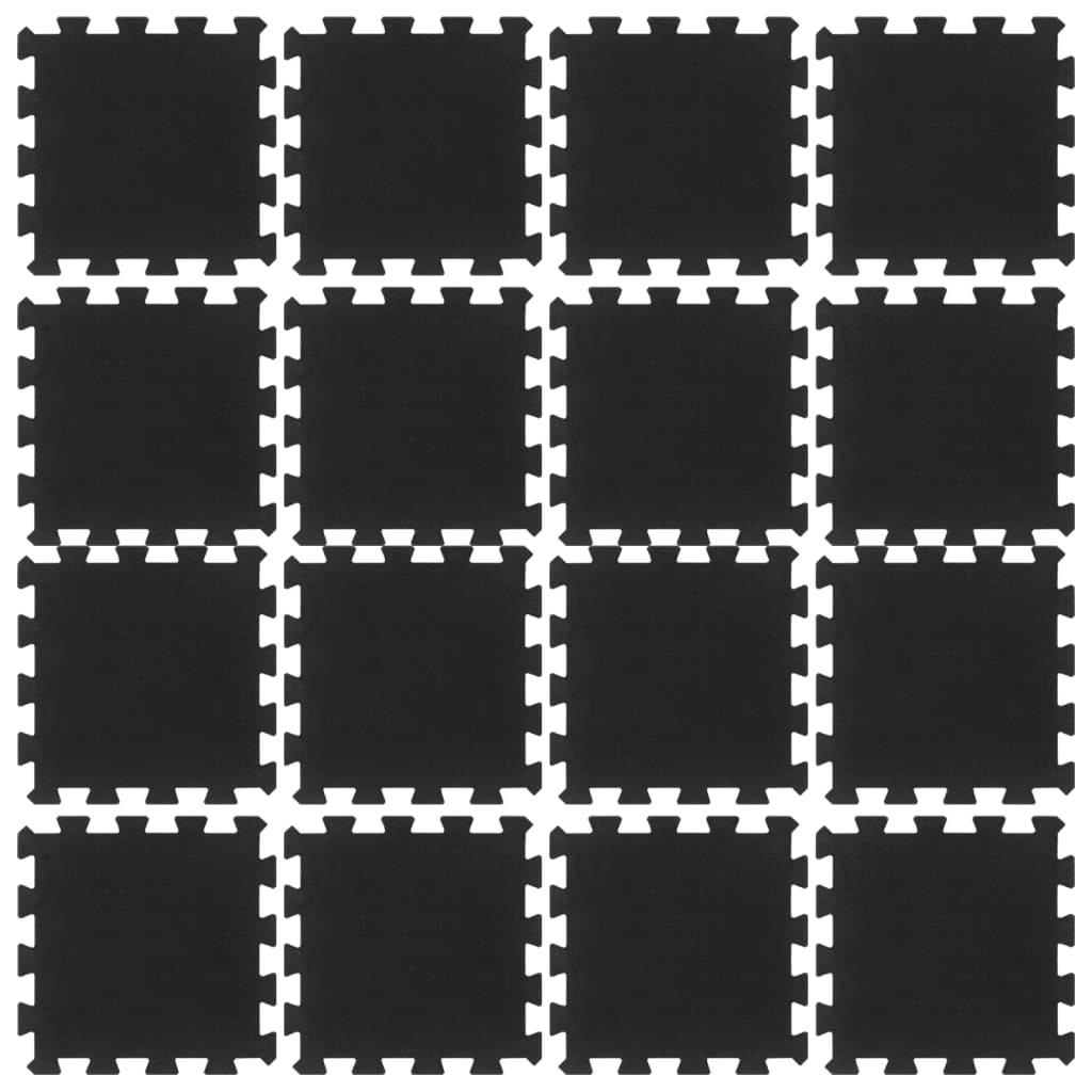 Plăci de podea din cauciuc, 16 buc., negru, 16 mm, 30x30 cm