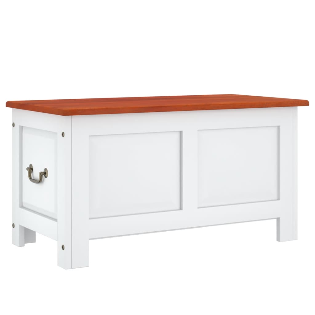 Cufăr de depozitare cu capac, maro și alb, lemn masiv de acacia