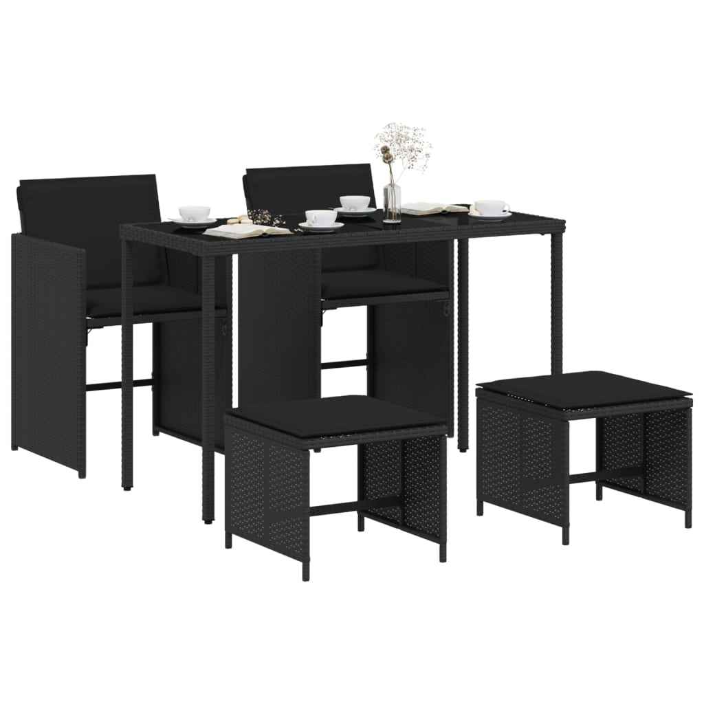 Set mobilier de grădină cu perne, 5 piese, negru, poliratan