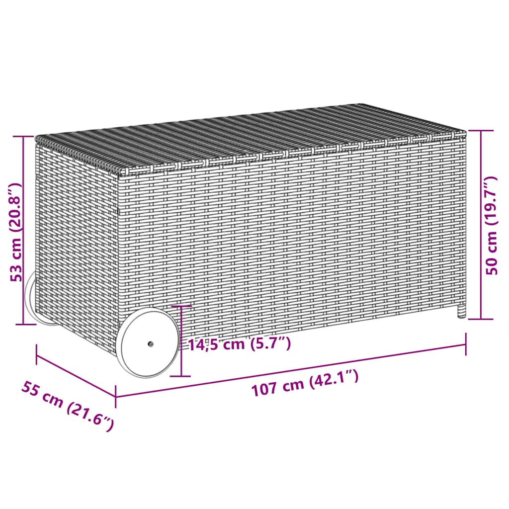 Ladă depozitare de grădină cu roți, negru, 190 L, poliratan
