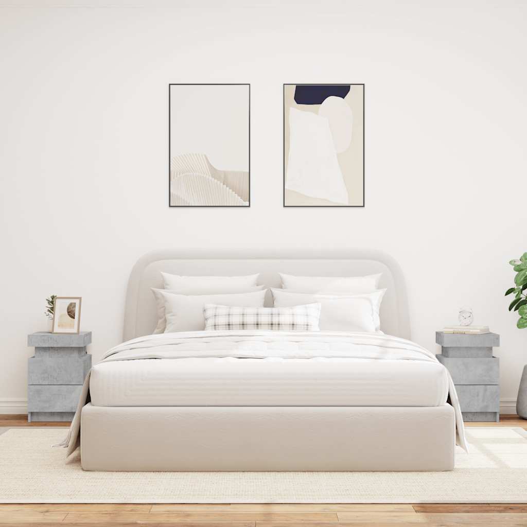 Noptiere cu lumini LED, 2 buc., gri beton, 35x39x55 cm