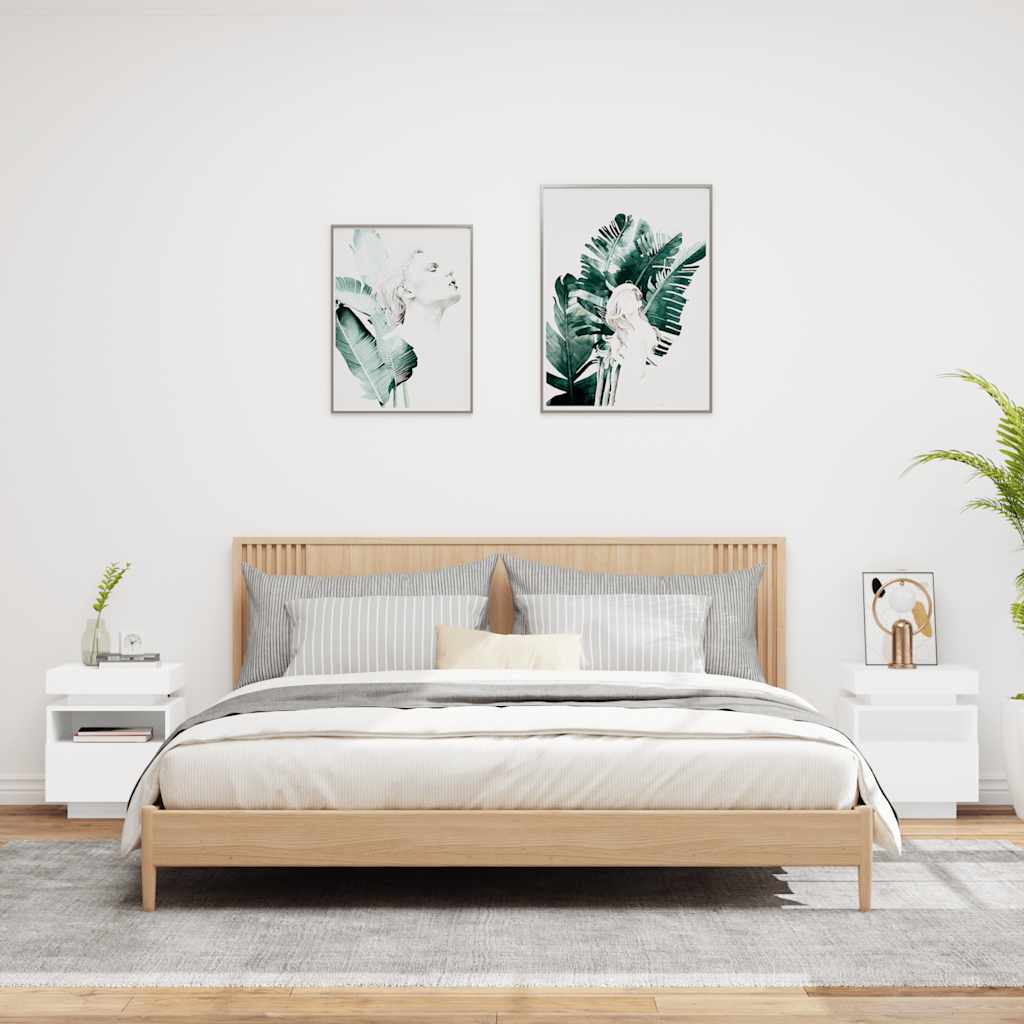 Noptiere cu lumini LED, 2 buc., alb, 40x39x48,5 cm