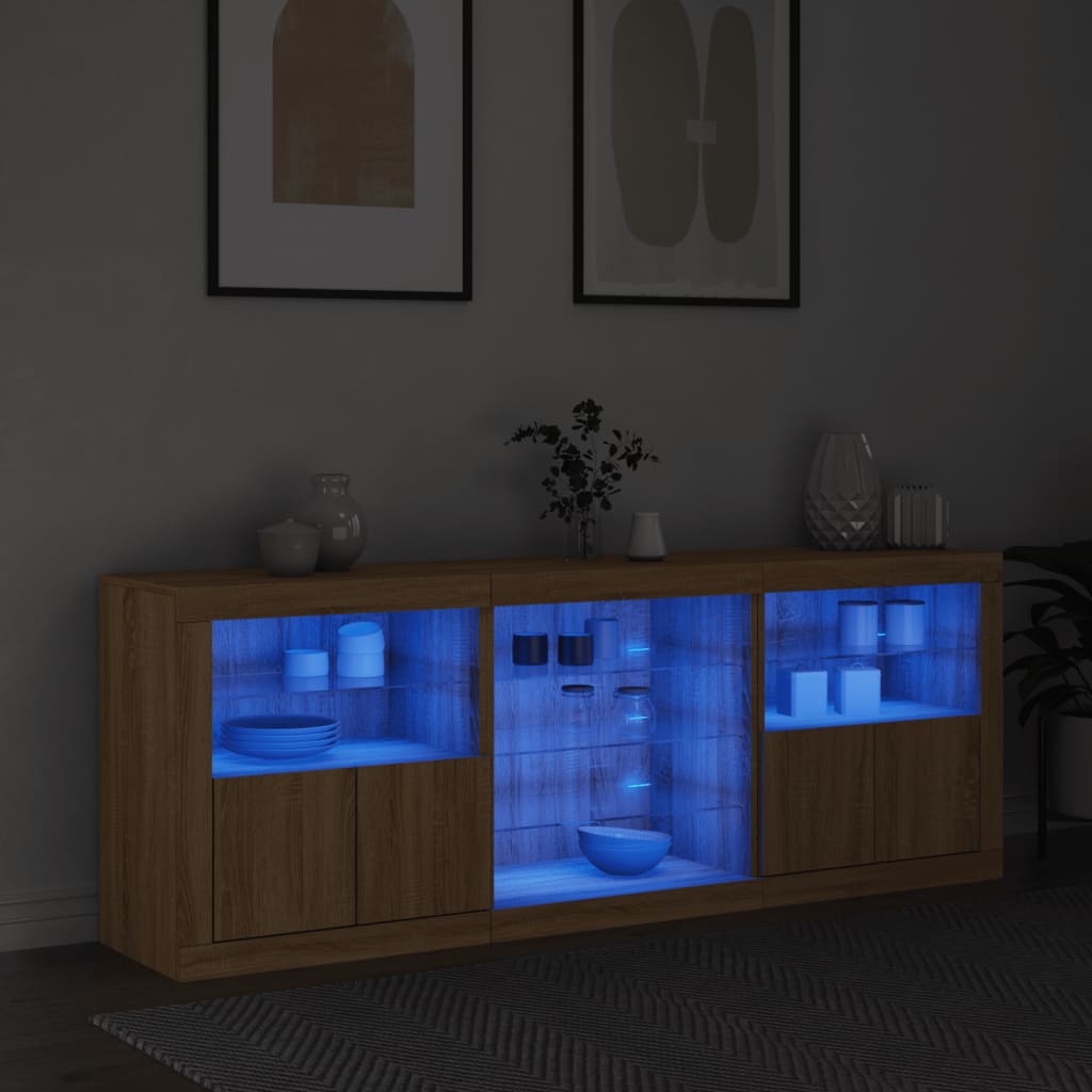 Servantă cu lumini LED, stejar sonoma, 181,5x37x67 cm