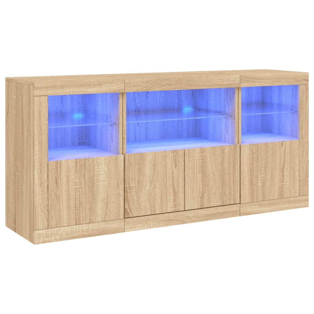 Servantă cu lumini LED, stejar sonoma, 142,5x37x67 cm