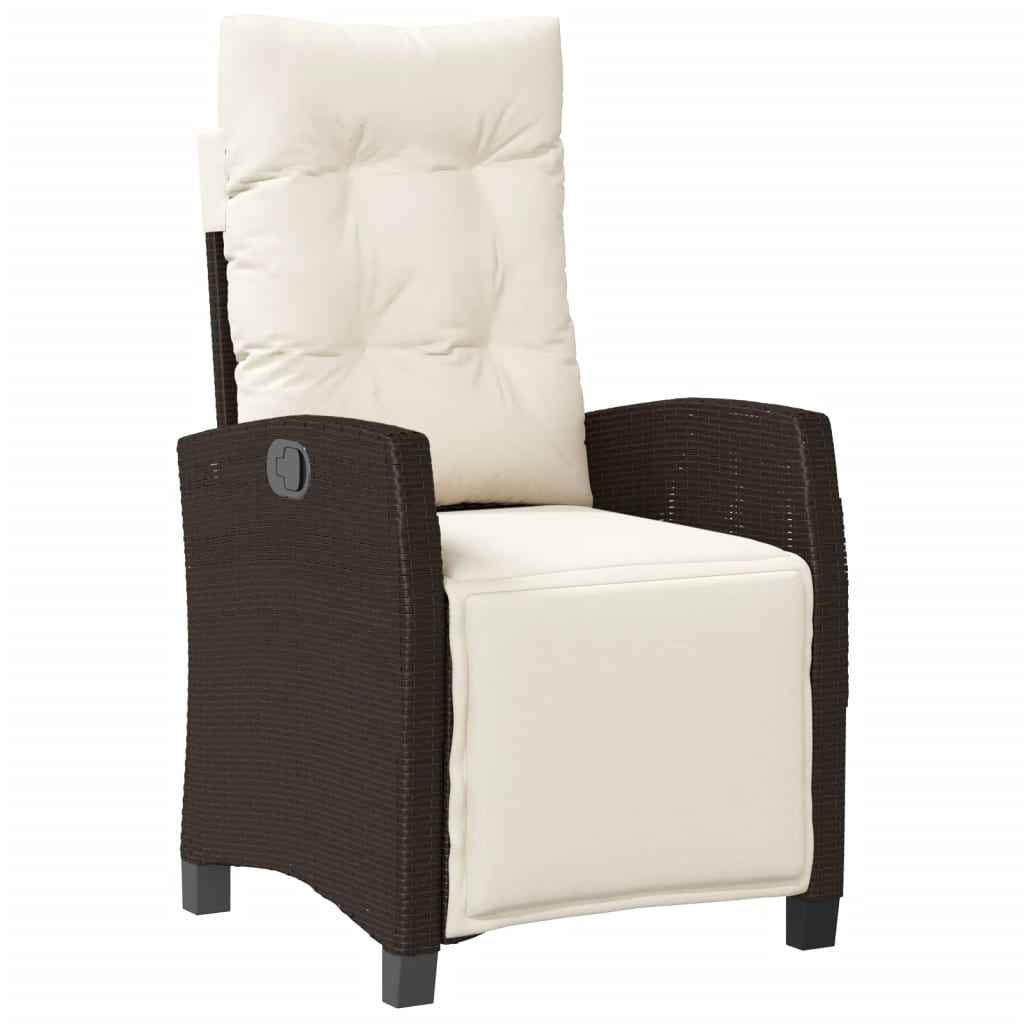 Scaun de grădină rabatabil cu suport picioare, maro, poliratan