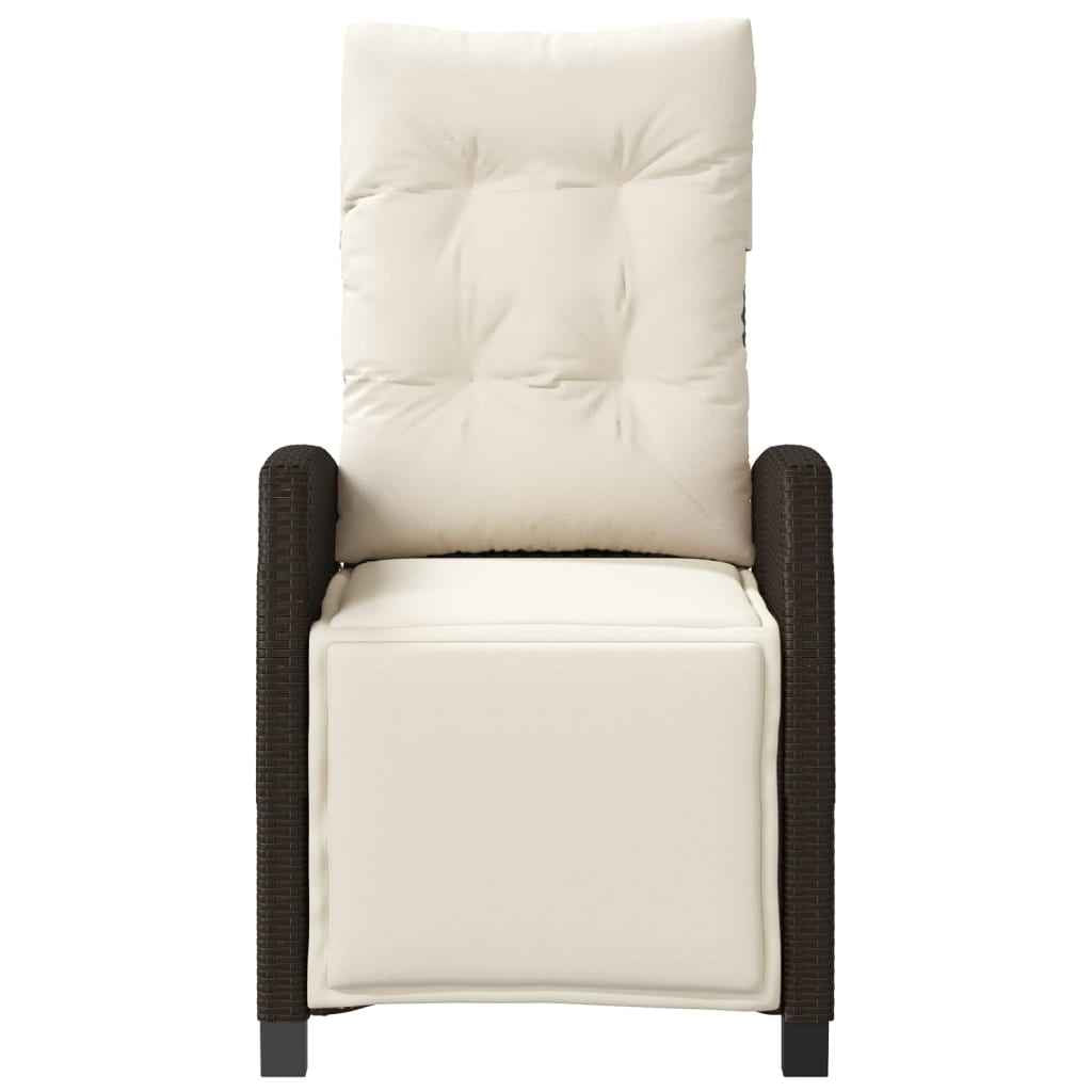 Scaun de grădină rabatabil cu suport picioare, maro, poliratan