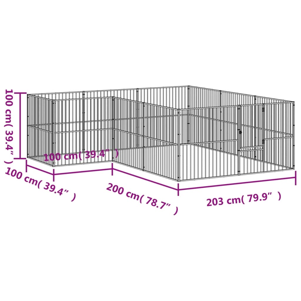 Țarc pentru câini cu 12 panouri, negru, oțel galvanizat