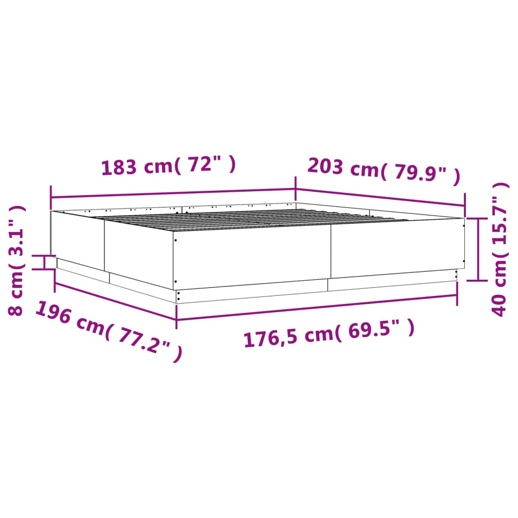 Cadru de pat alb 180x200 cm din lemn prelucrat