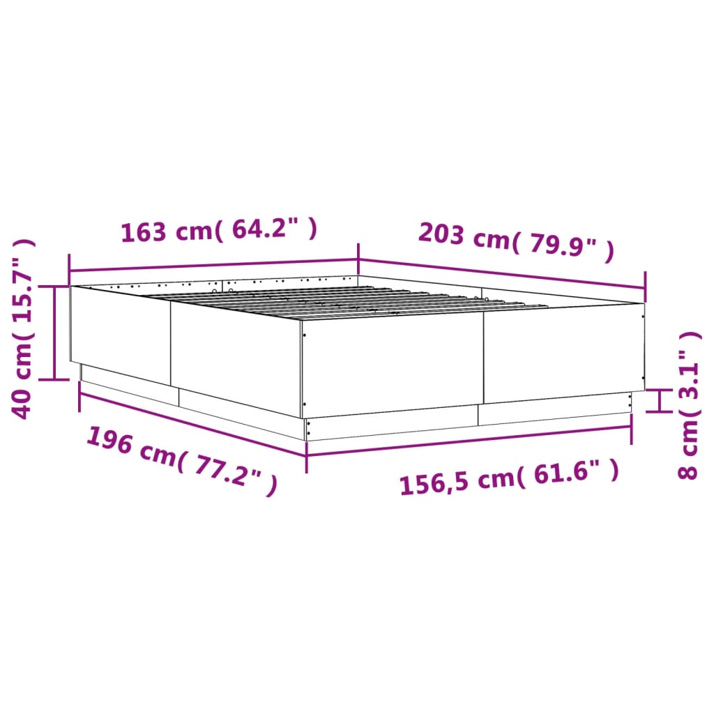 Cadru de pat, gri sonoma, 160x200 cm, lemn prelucrat