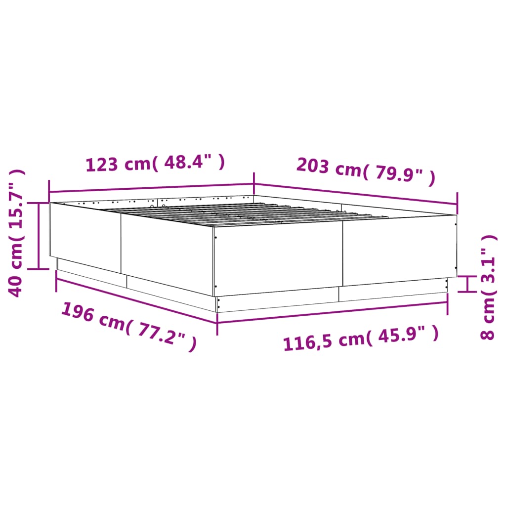 Cadru de pat, gri beton, 120x200 cm, lemn prelucrat