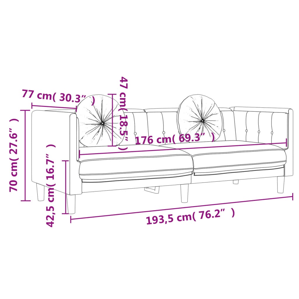 Set canapea cu perne, 2 piese, gri închis, catifea