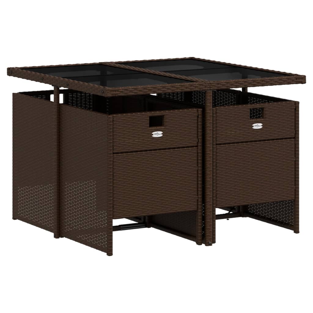 Set mobilier de grădină, 5 piese, cu perne, maro, poliratan