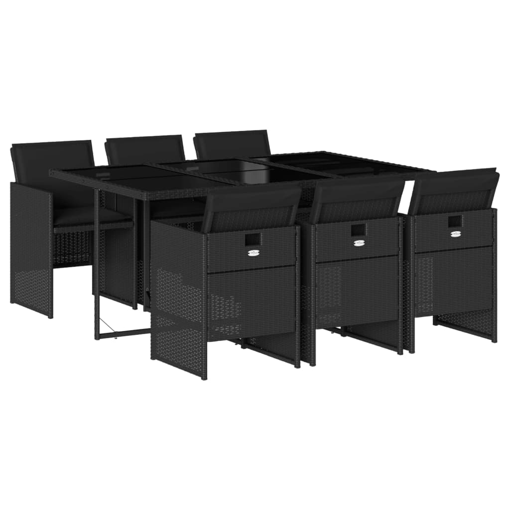 Set mobilier de grădină cu perne, 7 piese, negru, poliratan