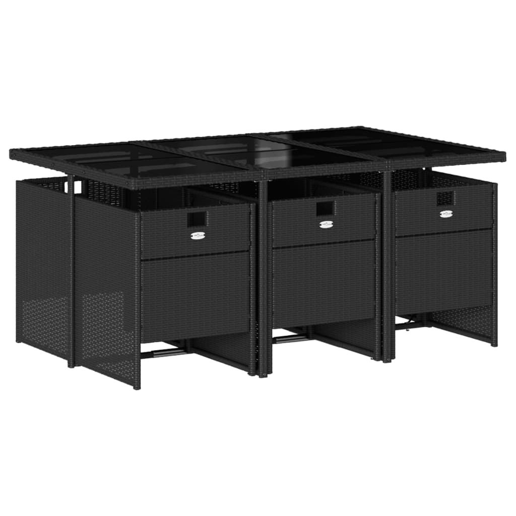 Set mobilier de grădină cu perne, 7 piese, negru, poliratan