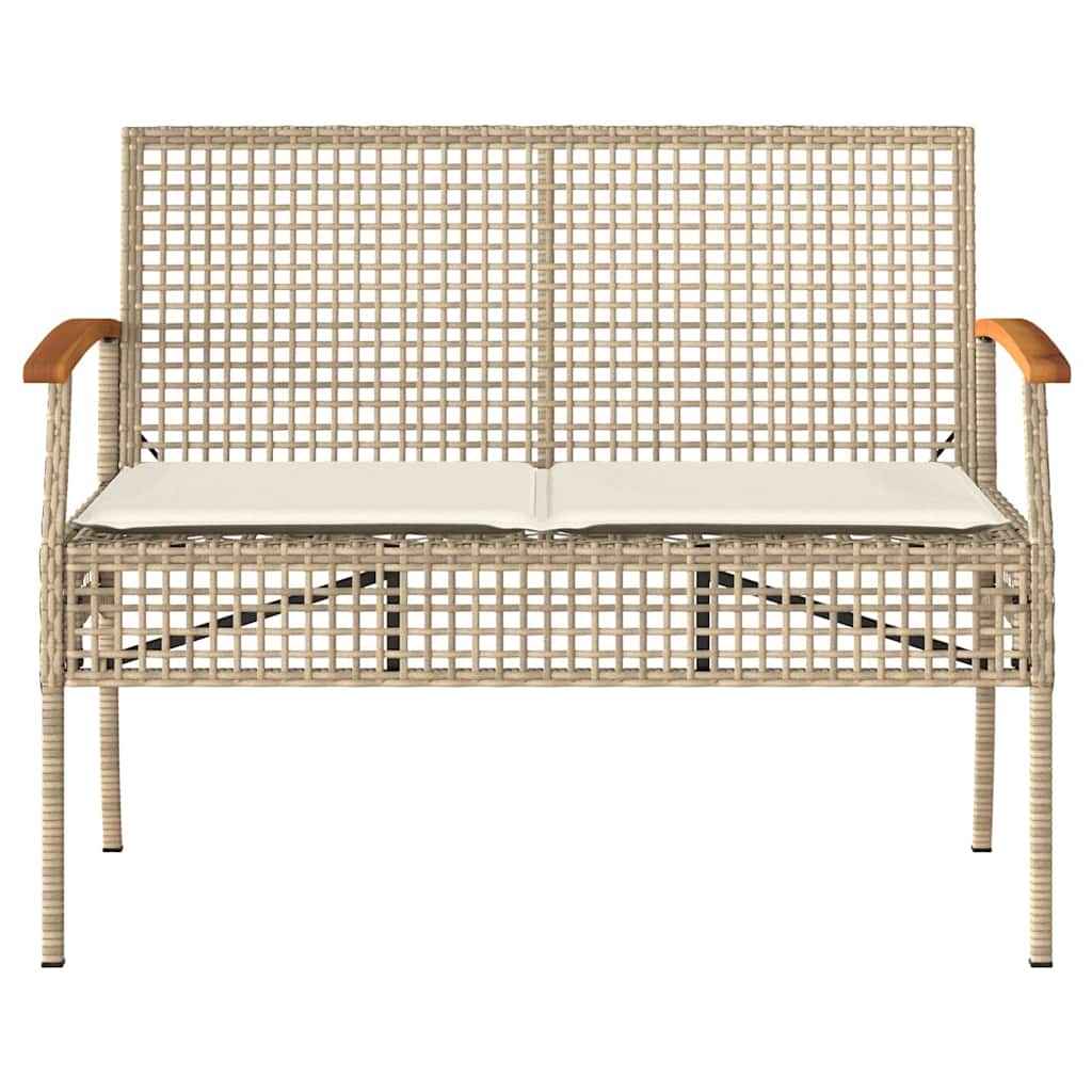 Bancă de grădină cu pernă, bej, poliratan/lemn acacia