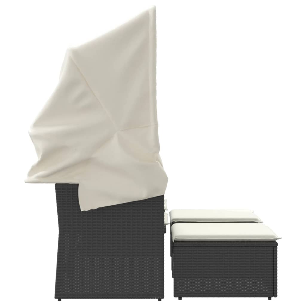 Canapea de grădină cu baldachin și scaune, negru, poliratan