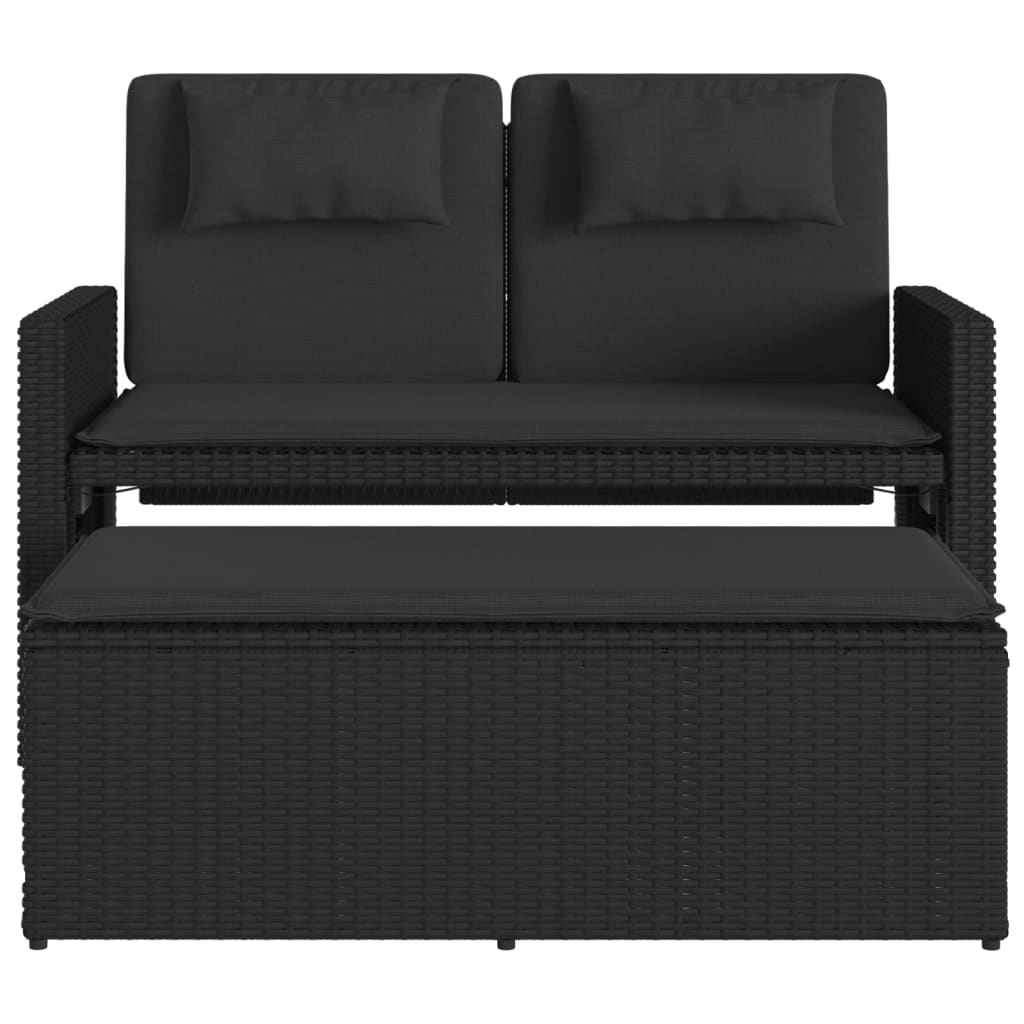 Bancă de grădină rabatabilă cu perne, negru, poliratan