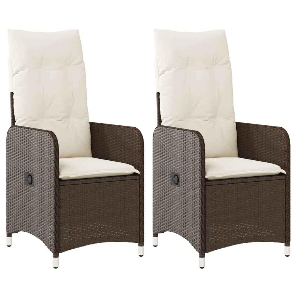 Scaune de grădină rabatabile, 2 buc., cu perne, maro, poliratan