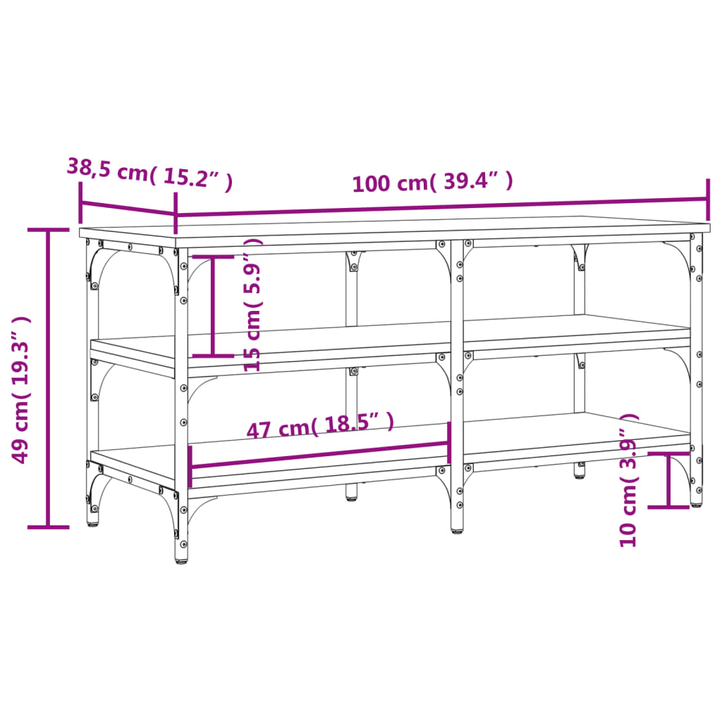 Bancă de pantofi, stejar sonoma, 100x38,5x49 cm, lemn prelucrat