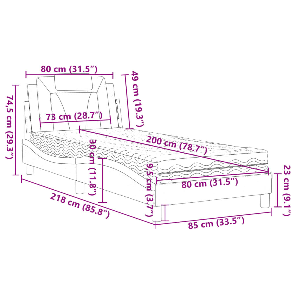 Pat cu saltea, gri, 80x200 cm, piele ecologică