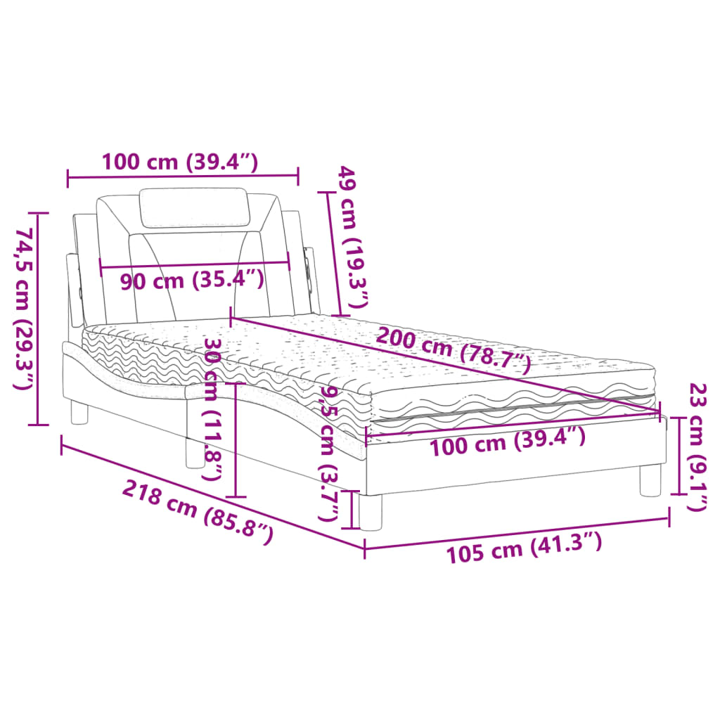 Pat cu saltea, alb, 100x200 cm, piele ecologică