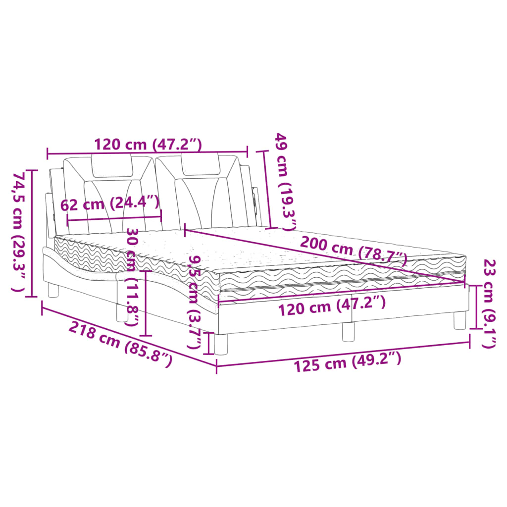 Pat cu saltea, alb, 120x200 cm, piele ecologică