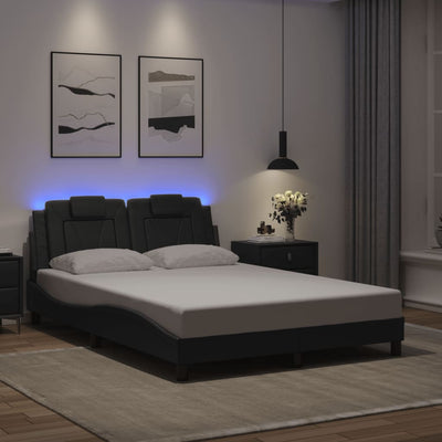 Cadru de pat cu lumini LED, gri, 140x200 cm, piele ecologică