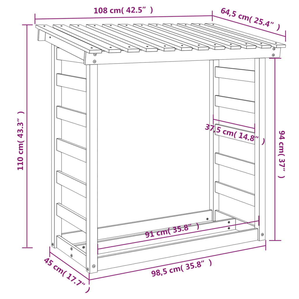 Rastel lemne de foc, maro ceruit, 108x64,5x110cm lemn masiv pin