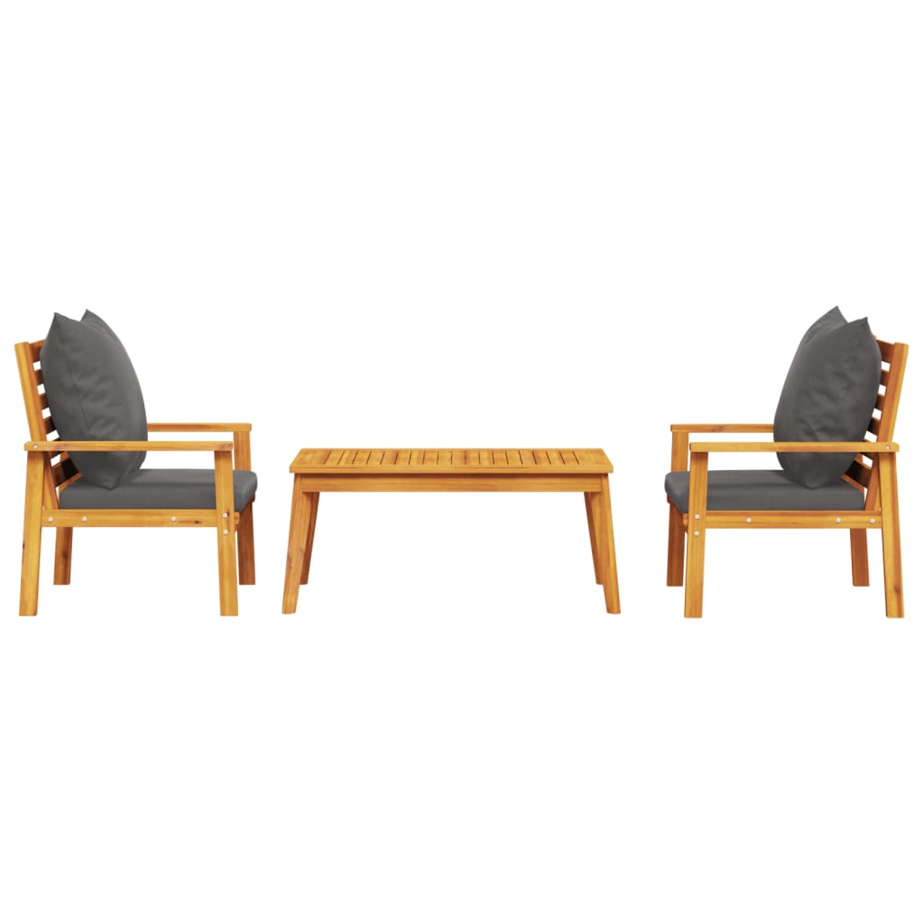 Set mobilier de grădină cu perne, 3 piese, lemn masiv acacia