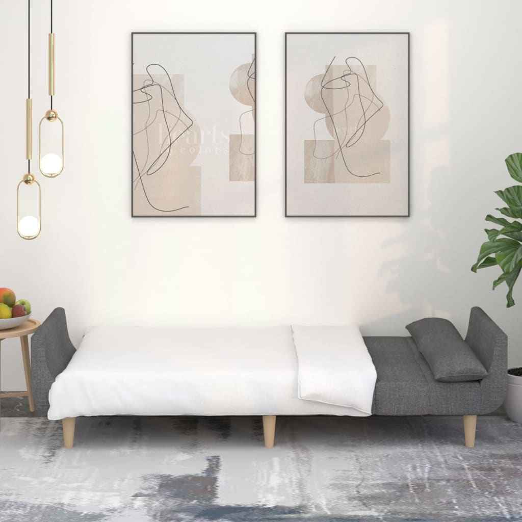 Canapea extensibilă cu 2 locuri, 2 perne, gri deschis, textil