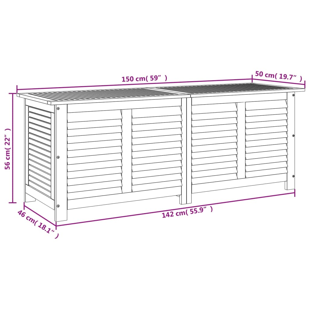 Ladă depozitare grădină cu grilaj 150x50x56cm lemn masiv acacia