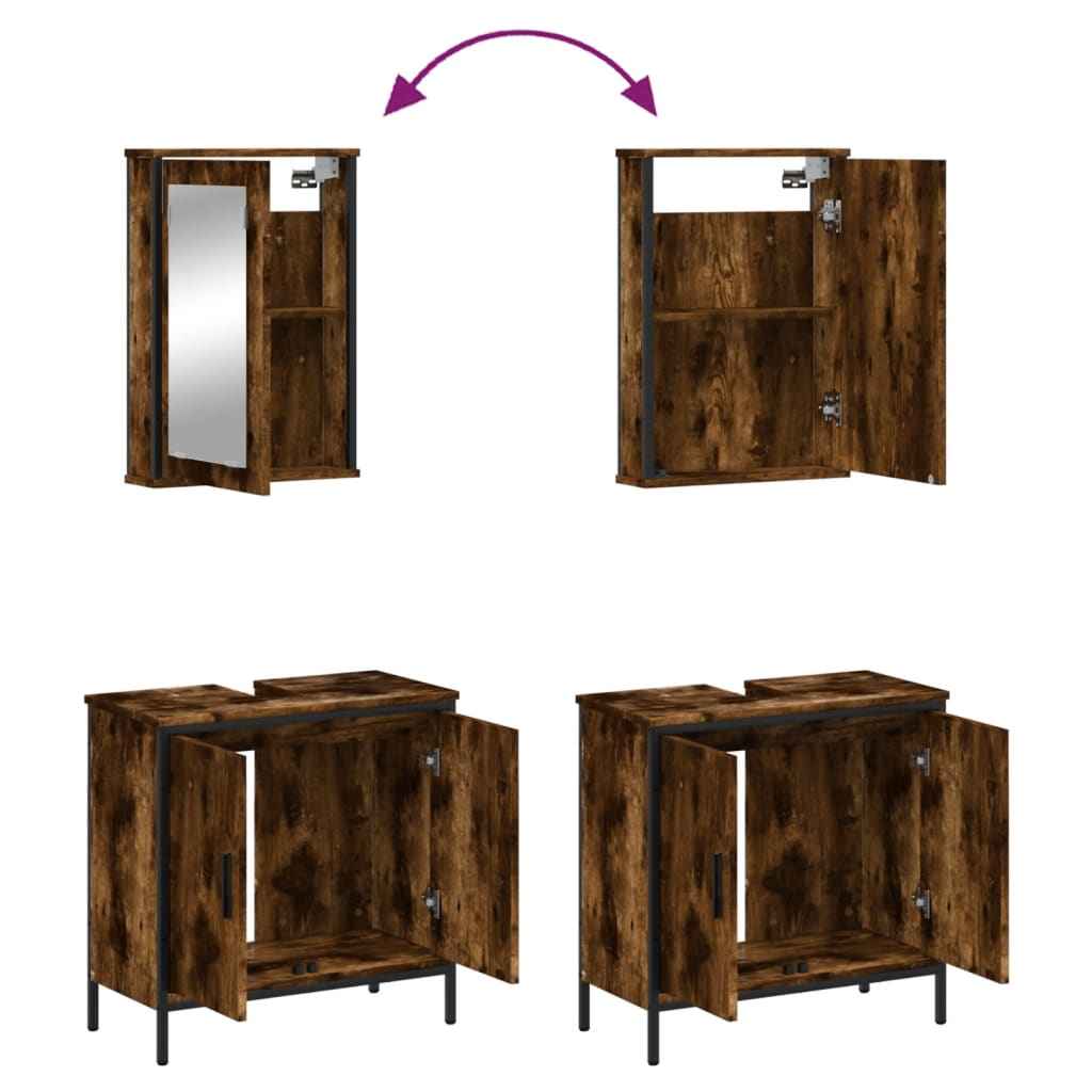 Set mobilier de baie, 2 piese, stejar fumuriu, lemn prelucrat