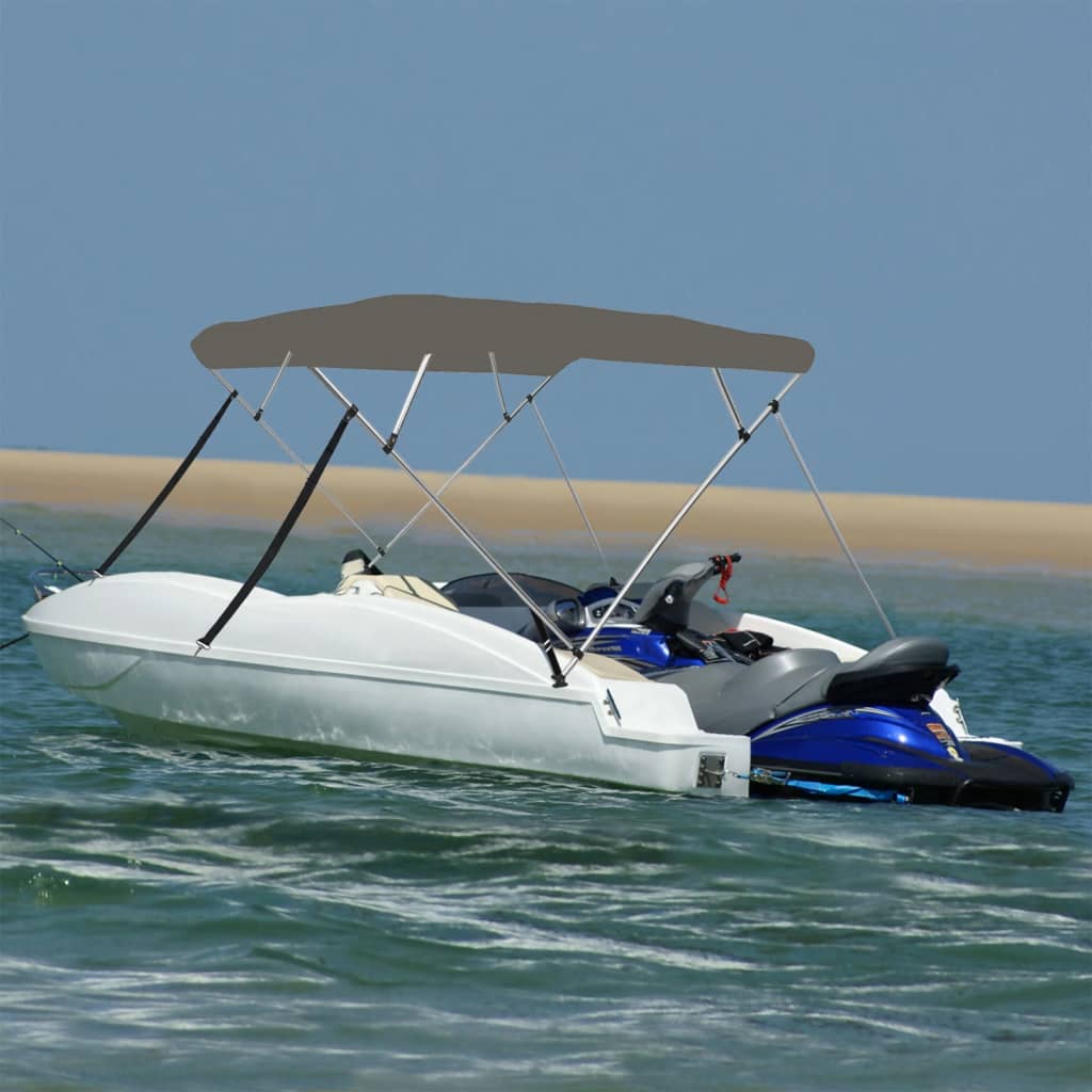 Parasolar barcă Bimini cu 4 arcuri, gri, 243x180x137 cm