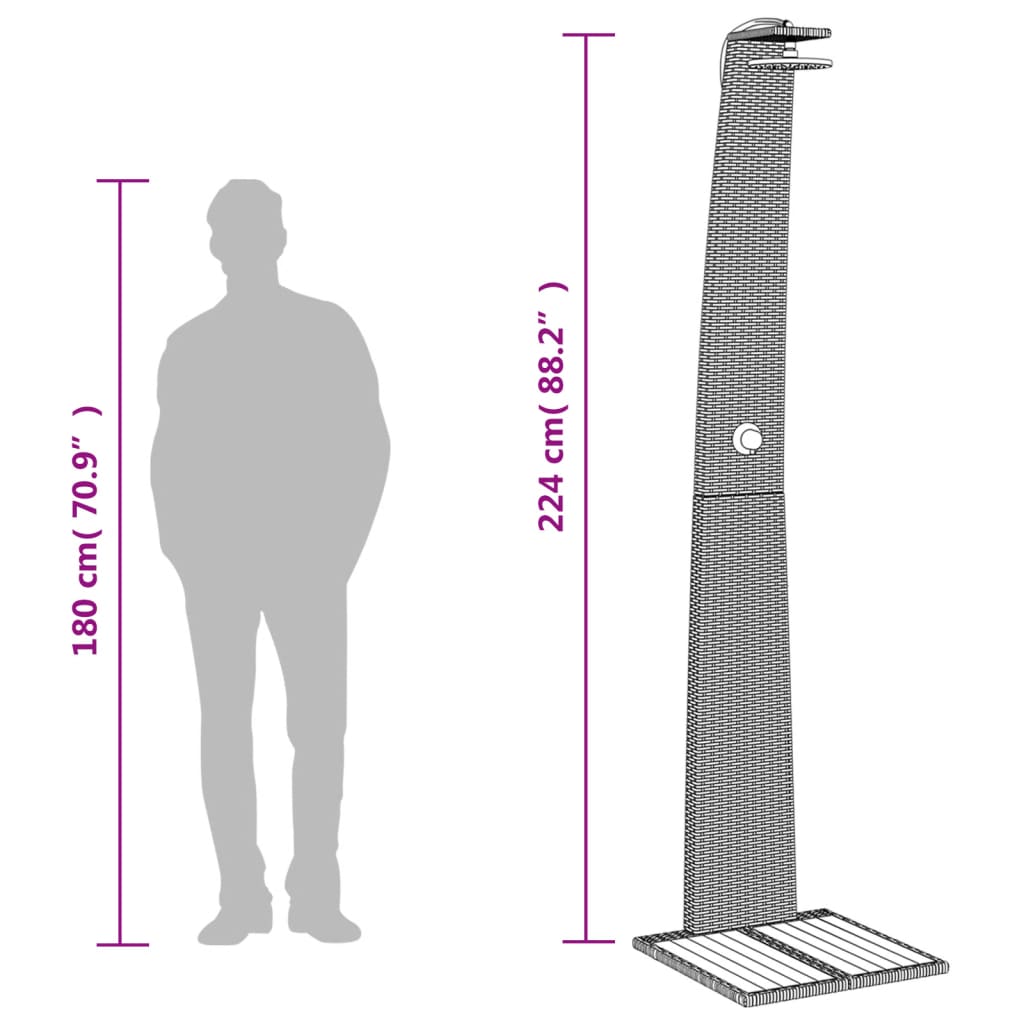 Duș de exterior, negru, 55x60x224 cm, poliratan și lemn acacia