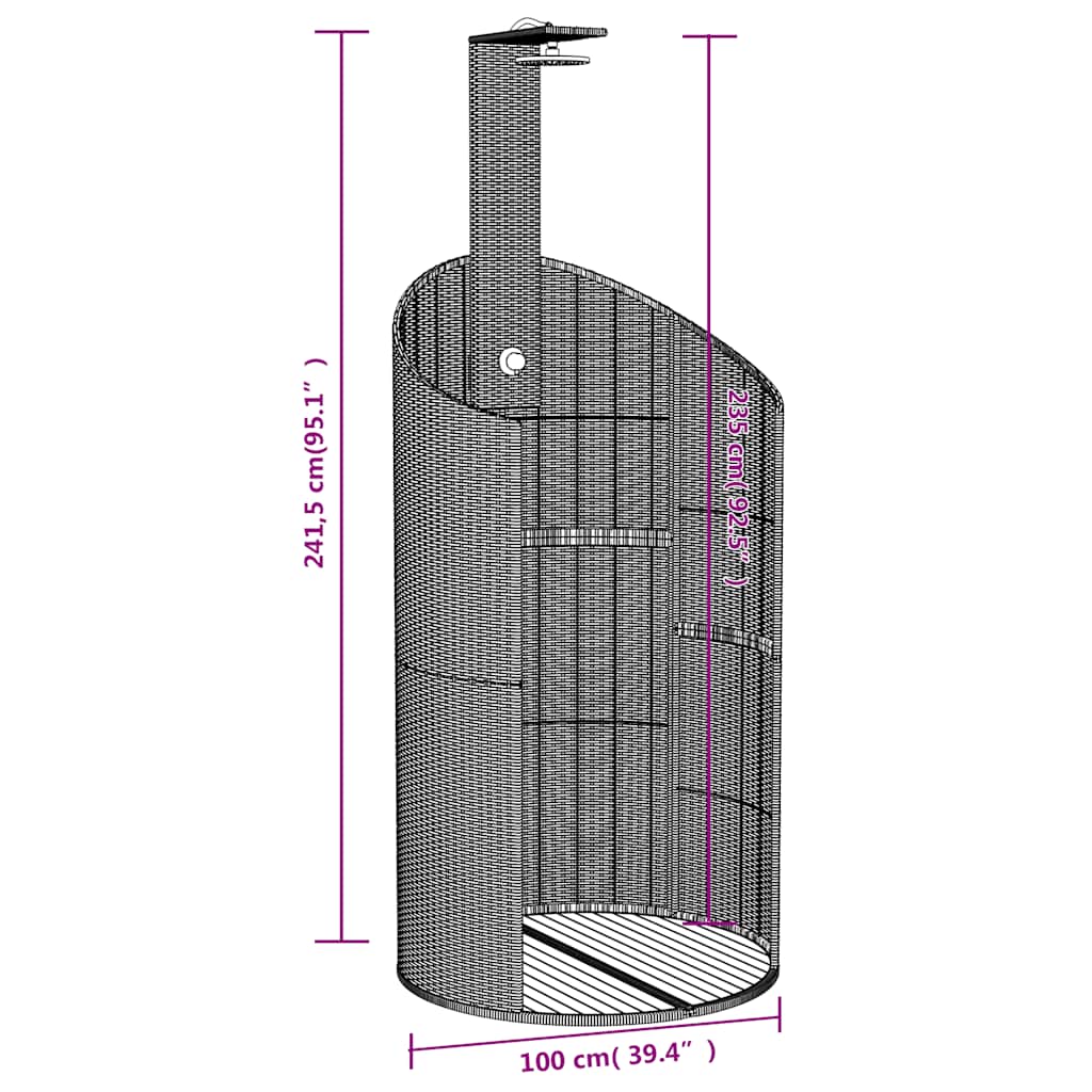 Duș de exterior, negru, 100x100x241,5 cm, poliratan/lemn acacia