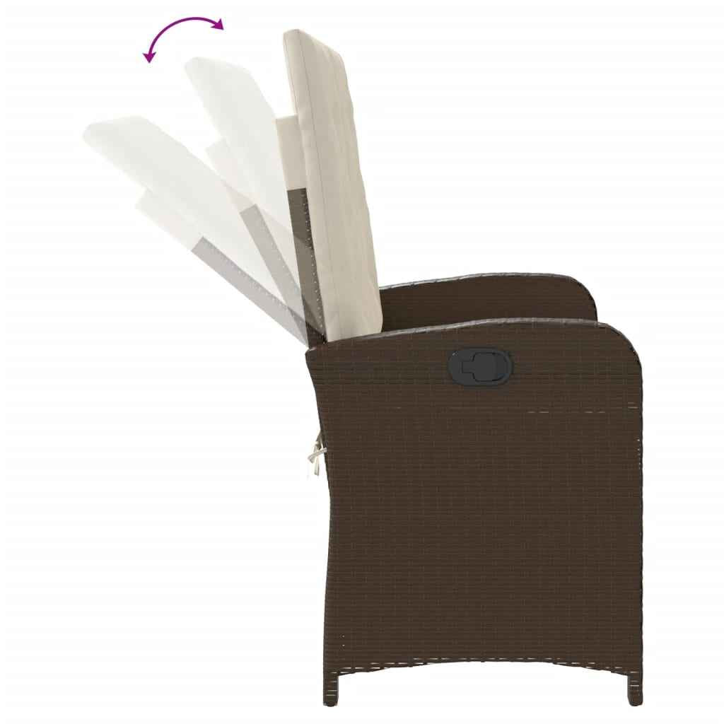 Bancă de grădină rabatabilă cu perne, maro, poliratan