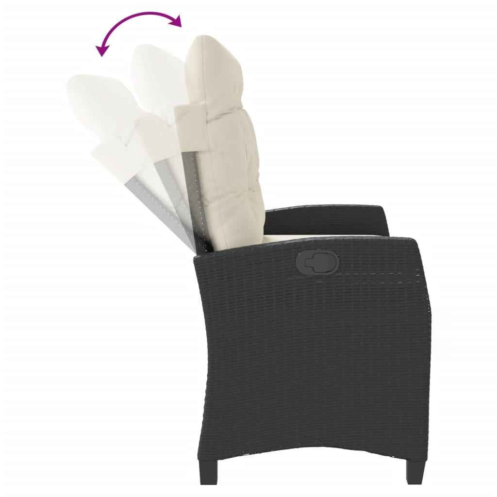 Bancă de grădină rabatabilă cu perne, negru, poliratan