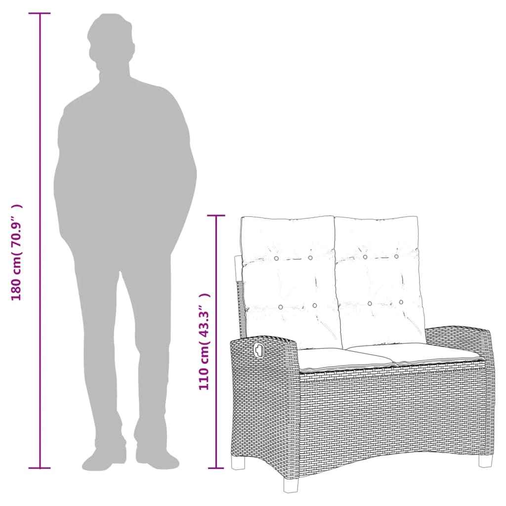 Bancă de grădină rabatabilă cu perne, negru, poliratan