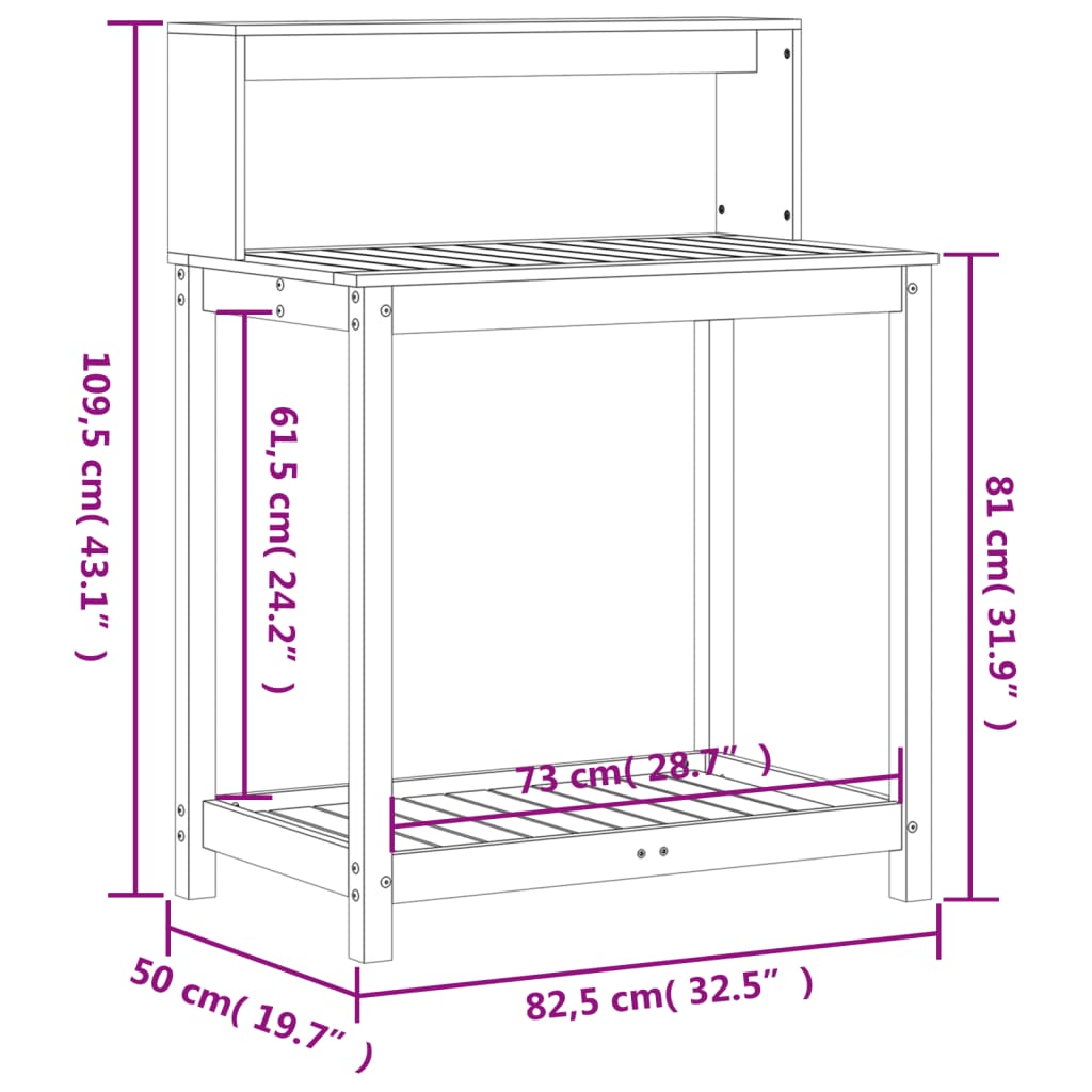 Masă de plantare cu rafturi, 82,5x50x109,5 cm, lemn masiv pin