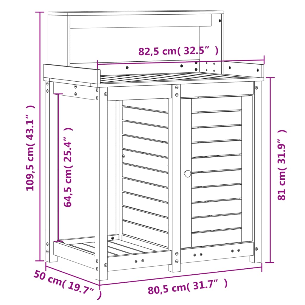 Masă de plantare cu rafturi, 82,5x50x109,5 cm, lemn pin tratat