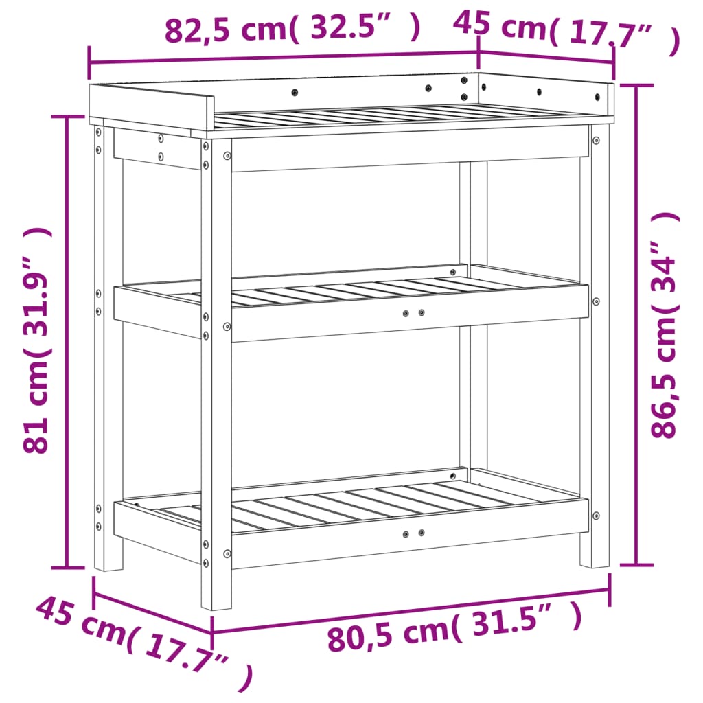 Masă de plantare cu rafturi 82,5x45x86,5 cm lemn masiv douglas