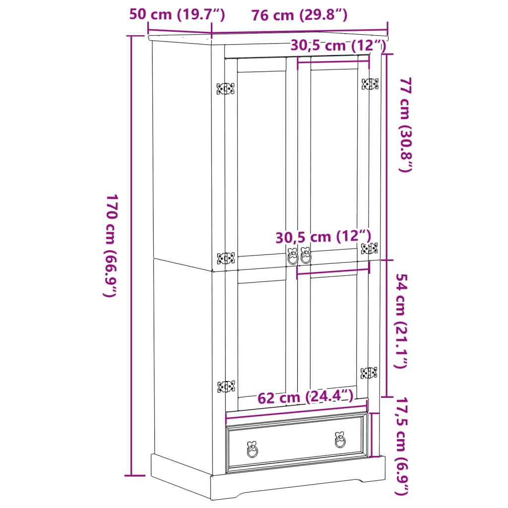 Șifonier Corona, 76x50x170 cm, lemn masiv de pin