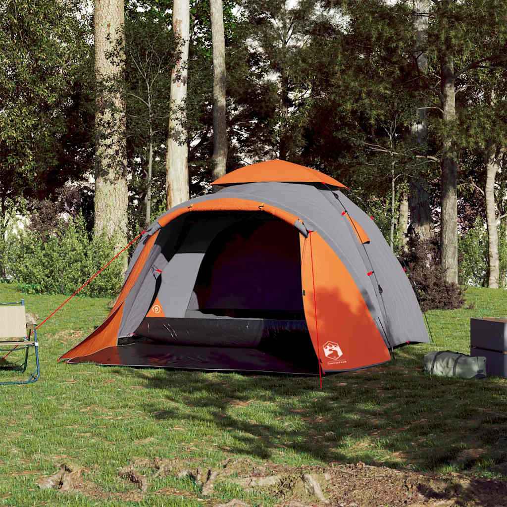 Cort camping cupolă 3 persoane, gri/portocaliu, setare rapidă