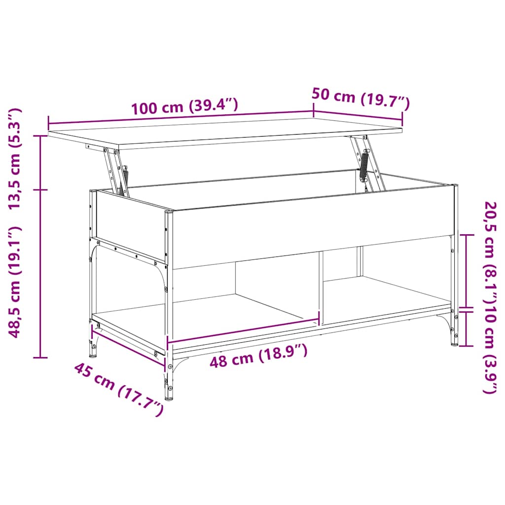 Măsuță de cafea gri sonoma 100x50x50 cm lemn prelucrat și metal
