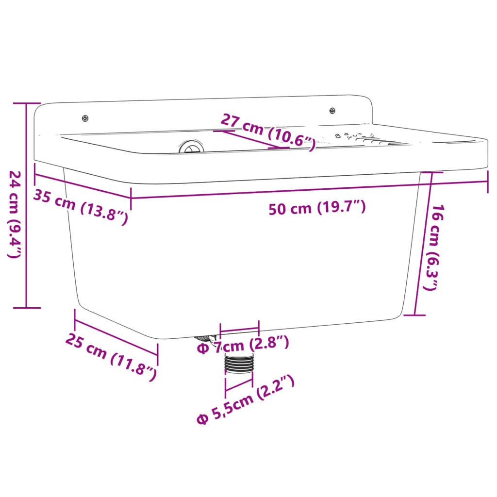 Chiuvetă lavoar pentru montare pe perete alb 50x35x24 cm rășină