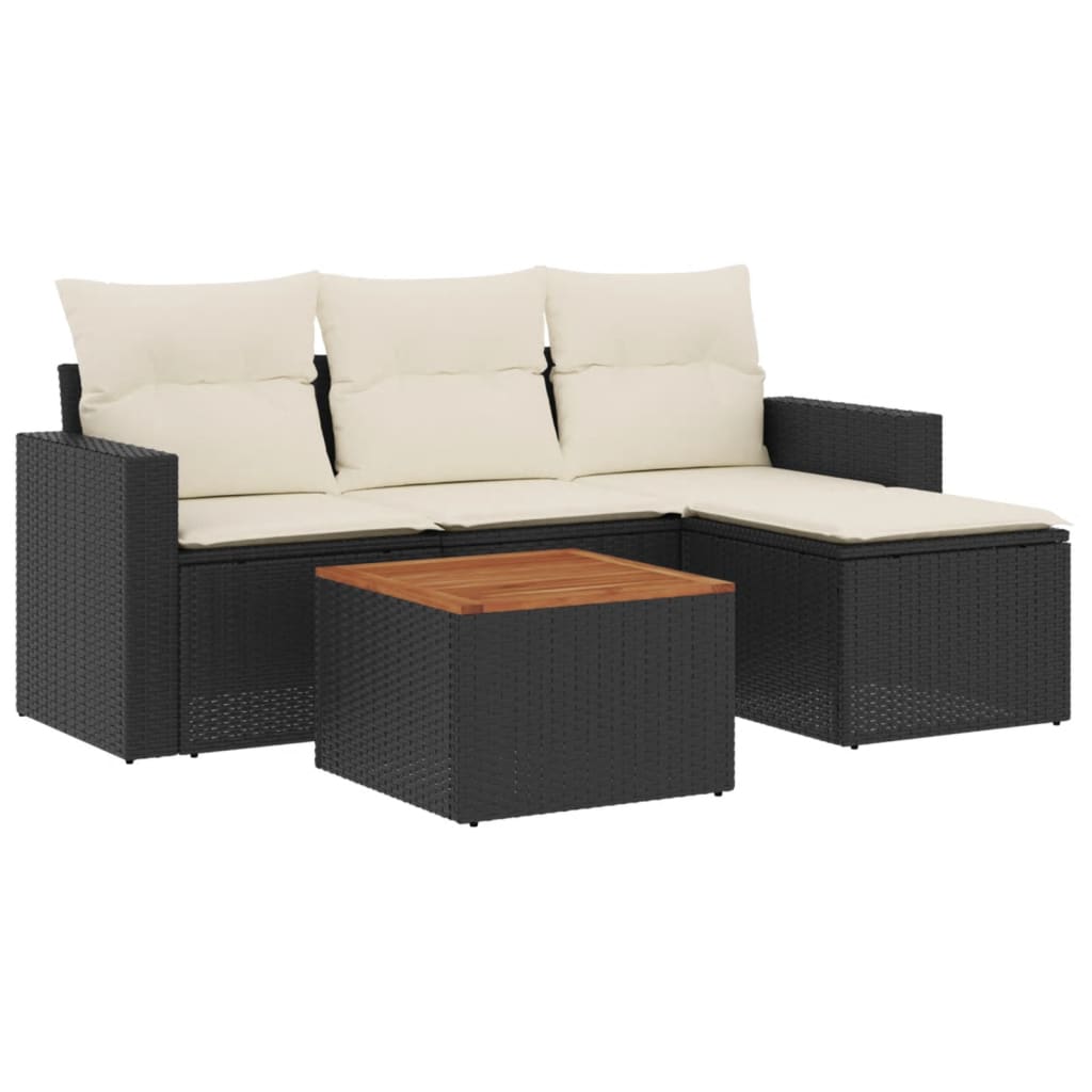 Set mobilier de grădină cu perne, 5 piese, negru, poliratan
