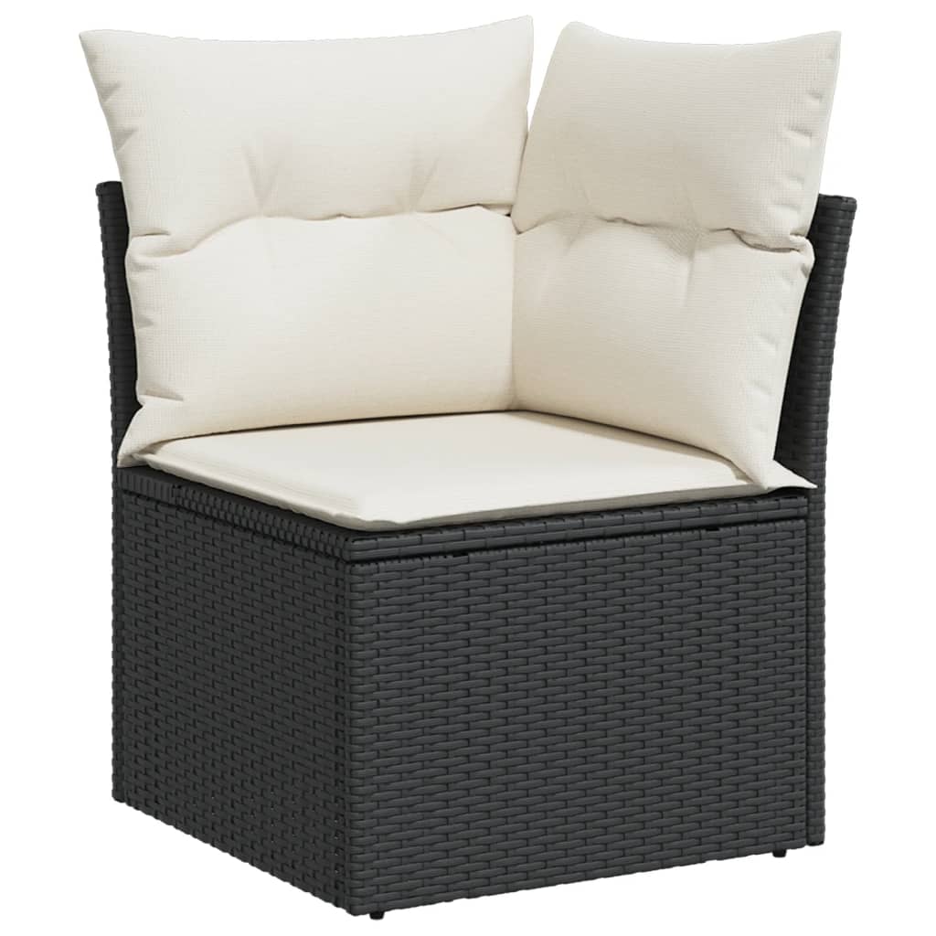 Set mobilier de grădină cu perne, 14 piese, negru, poliratan