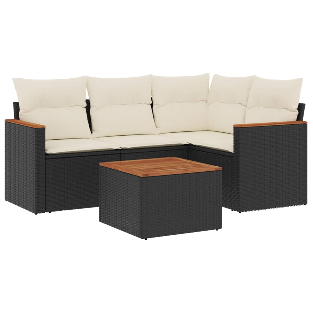 Set mobilier de grădină cu perne, 5 piese, negru, poliratan