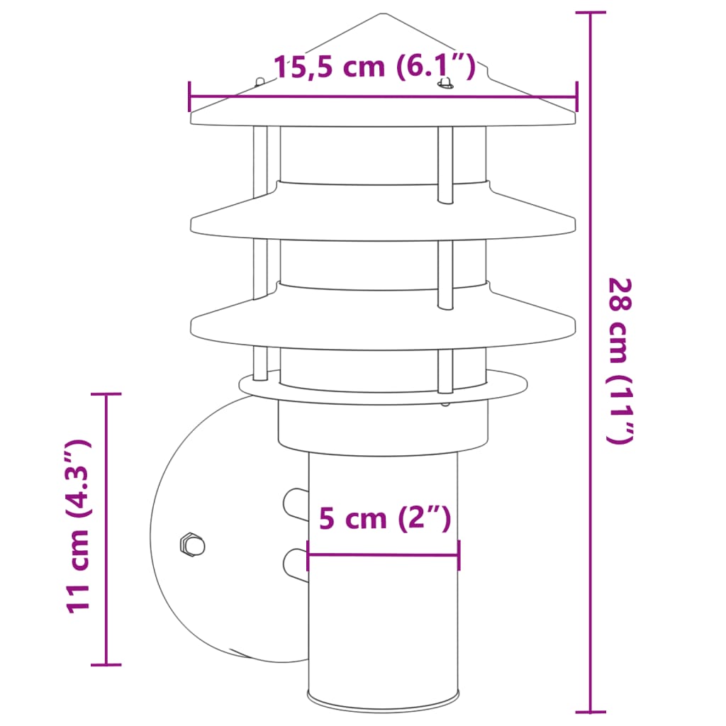 Lampă exterioară de perete, negru, oțel inoxidabil